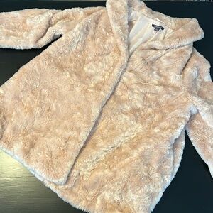 Roaman’s blush, pink, faux fur jacket